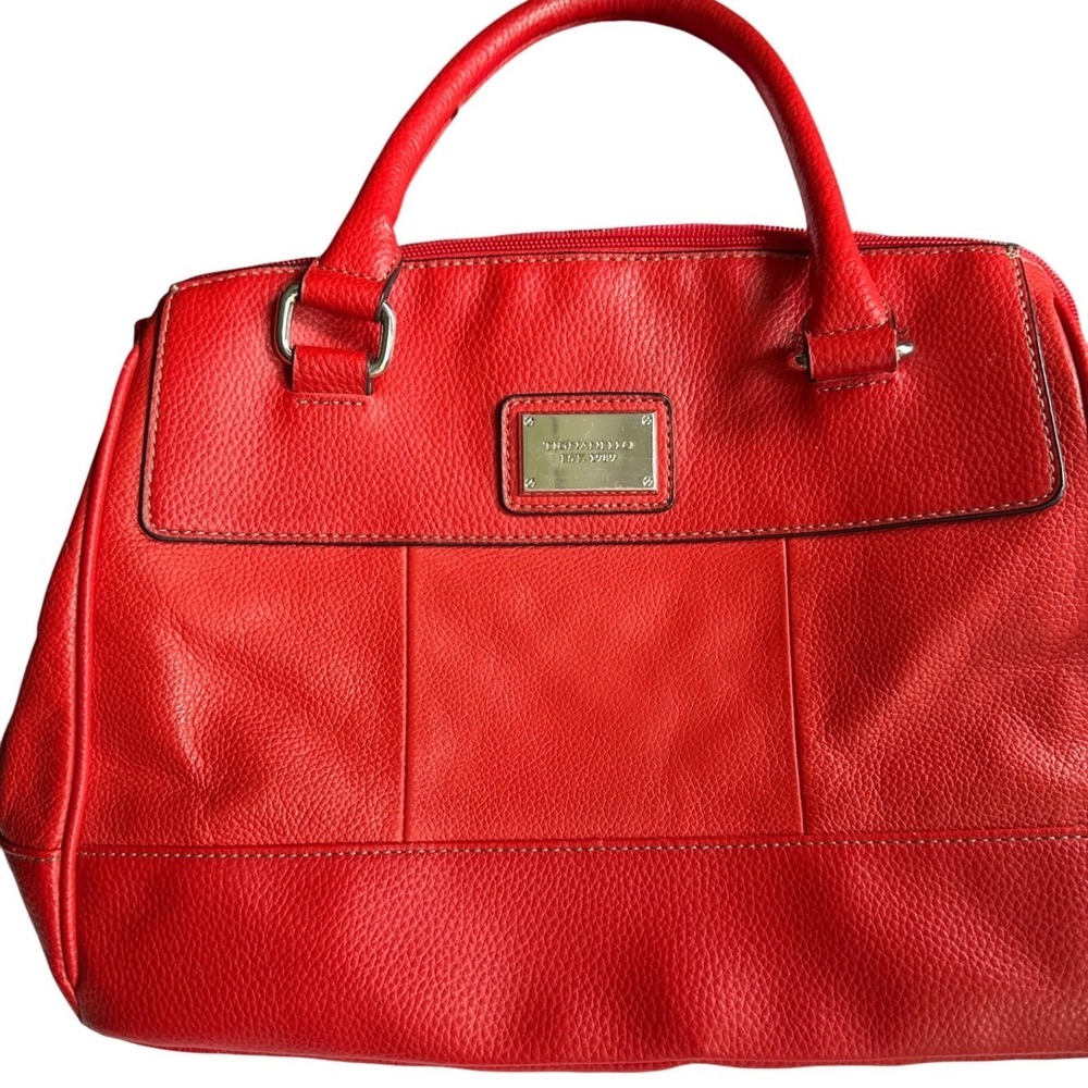 Tignanello Red Pebbled Leather Satchel Handbag Silver Tone Hardware Tote Bag